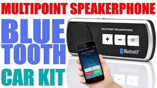 Review of Wireless Bluetooth Handsfree Car Kit Multipoint Speakerphone Support iPhone Android [upl. by Aitercul]