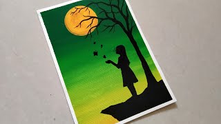 Easy Poster Colour Painting Tutorial for Beginners Easy Green Moonlight Poster colour Painting [upl. by Lidda]