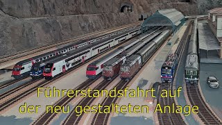 Führerstandsfahrt über die neu gestaltete Anlage mit viel schweizer Rollmaterial  Trainaction pur [upl. by Lyret]