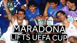 DIEGO MARADONA lifts 89 UEFA Cup [upl. by Nwahsram]