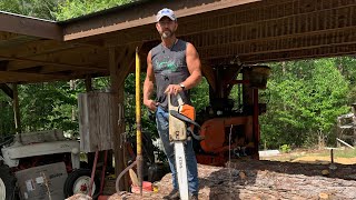 Cutting Logs on the Sawmill [upl. by Ylatan]