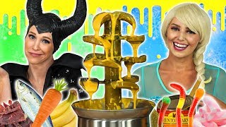 MALEFICENT VS ICE QUEEN FONDUE CHALLENGE What Food do they have to Eat Totally TV Challenge [upl. by Annaohj]