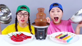 Chocolate Fondue Challenge DONA Mukbang [upl. by Pears26]