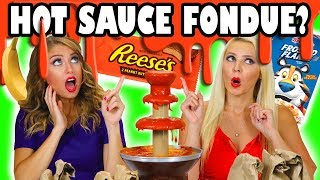 Hot Sauce Fondue Challenge with Sriracha with Weird Ingredients Totally TV [upl. by Baer97]