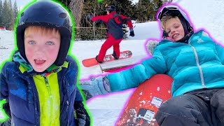 Paytons first time Snowboarding Kayson Learns to Ski [upl. by Ahsuas]