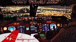 Boeing 747400 NIGHT LANDING MIAMI  COCKPIT VIEW [upl. by Carmelina]