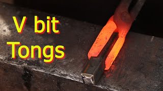 Forging V bit blacksmiths tongs [upl. by Atinreb]