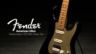 Fender American Ultra Stratocaster HSS MN Texas Tea  Gear4music demo [upl. by Ynamrej]