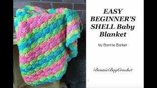 Easy Beginners Shell Baby Blanket by Bonnie Barker [upl. by Joslyn960]