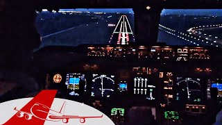 BOEING 747 NIGHT LANDING  Cockpit View Amsterdam [upl. by Ahgiela]