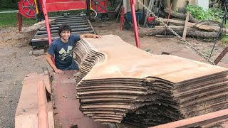 Slicing a Walnut Log into 37 Thin Slabs [upl. by Tennos]