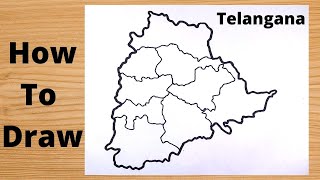 Drawing Telangana State with District Map  Simple Way [upl. by Moishe]